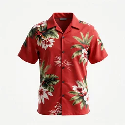 ruby red hawaiian shirt, clean 3d render, octane render, isolated on a pure white background, centered, entire object in frame, sharp focus, soft studio lighting