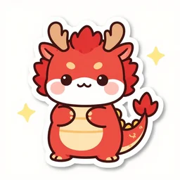 cartoon kawaii red dragon, die - cut sticker