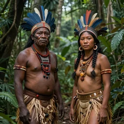 two highly realistic indigenous people working together in the jungle, fantasy art, highly detailed, matte painting