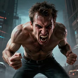 angry man screaming in torment fists clenched foaming at the mouth in the year 3 0 0 0 digital concept art by artgerm, tooth wu, bierstadt, gurney, stalenhag 8 k octane render