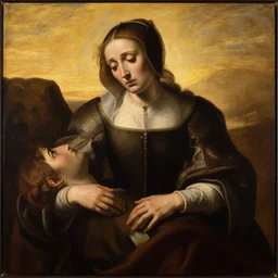 a 1 8 th painting of a giovanna d'arco during her death, with a suffering face, medium shot, sunsest golden hour