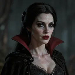 portrait of a lady vampire, 35mm, depth of field, DOF, ominous, detailed, realistic, unreal engine, cinematic, high definition, 4k, artstation, Zdzisław Beksiński, irwin penn