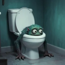 creepy monster crawling out of a toilet, gerald brom