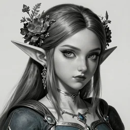 hyperdetailed dark fantasy portrait of princess zelda with floral plants in hair. by greg rutkowski, highly detailed, digital painting, artstation, smooth, sharp focus illustration, artstation hq. intricate, elegant, 8 k, unreal engine. art by wlop and artgerm and ayami kojima. dan mumford, tomokazu matsuyama, takato yamamoto