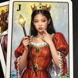 jennie kim of blackpink, queen, tarot card, highly detailed, digital painting, smooth, sharp focus, illustration, ultra realistic, unreal engine, 8 k, art by simon bisley and greg rutkowski and alphonse mucha