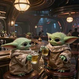 grogu getting drunk with gremlins at the bar mos eisley cantina unreal engine 5
