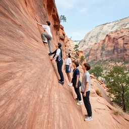 a k - pop group climbing angels landing trail in zion national park utah