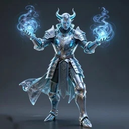 a portrait of a evil medieval magician in glass armor releasing spell, full height, moving forward, concept art, trending on artstation, highly detailed, intricate, sharp focus, digital art, 8 k