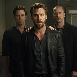 ryan gosling clones surrounding christian bale in american psycho ( 1 9 9 9 )