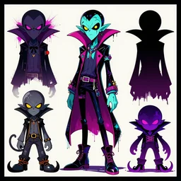 character sheets for a new sinister shadowy vampire squid character, artwork in the style of splatoon from nintendo, art by tim schafer from double fine studios, edgy original character color palette from the early two thousands, black light, neon, spray paint, punk outfit, tall thin frame, adult character, fully clothed, vampire, colorful, pop art, official art