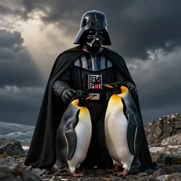 darth vader eating a penguin