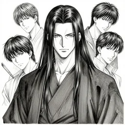portrait of anime giga chad with long hair wearing a dark robe, pen and ink, intricate line drawings, by craig mullins, ruan jia, kentaro miura, greg rutkowski, loundraw