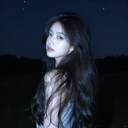 her hair as dark as midnight, sleek and wavy, trailing down. her skin as pale as moonlight, projects a silvery glow all around. the night so cool and quiet, as the stars twinkle in the sky. all of nature stands in awe, as this beauty passes by.