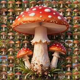 A detailed picture of a psychedelic mushroom made up of hundreds of pictures of mushrooms, 8k,