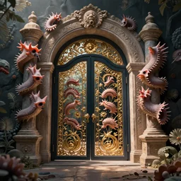 The gate to the eternal kingdom of nudibranchs, fantasy, digital art, HD, detailed.