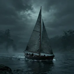 sailing down a river of souls, eerie, trending on artstation, 4k