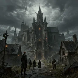epic concept art depicted an old medieval mystic town | art by jakub rebelka and thornton oakley and darek zabrocki and harvey dunn | dramatic mood, overcast mood, dark fantasy environment | trending on artstation, unreal engine, hyperreal movie shot