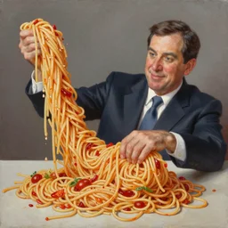 portrait of ted cruz rolling around in spaghetti, an oil painting by ross tran and thomas kincade