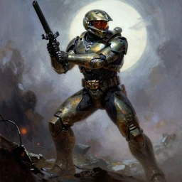 from Halo in the style of Frank Frazetta