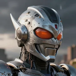 the guyver bioboosted armor head realistic with intricate microchips and circuitry