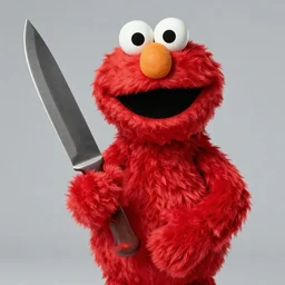 Elmo holding a large knife
