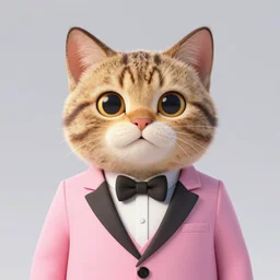 3d render , anthropomorphic male tabby cat,wearing a pink tux ,style of Zootopia, 8K HD Resolution, High quality image