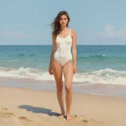 Expressive painting of one girl standing on the beach, beautiful lighting, digital art by Krenz Cushart, trending on artstation