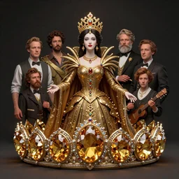 queen of pyrite, citrine, tiara. intricate environment, art by craig mullins, rossdraws, thomas kinkade, krenz cushart, ilya kuvshinov, peter mohrbacher, greg rutkowski. unreal engine 5, blender, octane, ray tracing, dramatic studio lighting, sharp focus, masterpiece, post processing