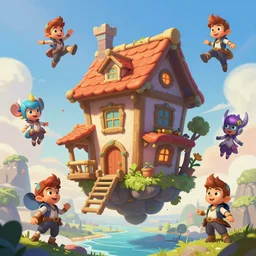 photo cartoon illustration comic manga painting of flying house : 6 fantasy environement, digital painting, volumetric lighting by feng zhu, 3 d alejandro alvarez alena aenami artworks in 4 k beeple, by thomas kinkade hearstone league of legends dofus overwatch