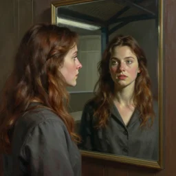woman and woman, in the void, by the mirror, station, james gillard, zdislav bexinski, high detail alex colville, otto mueller, stephen conroy, andrea kowch, andrew newell wyeth, daniel meidman jussi picho octane rendering