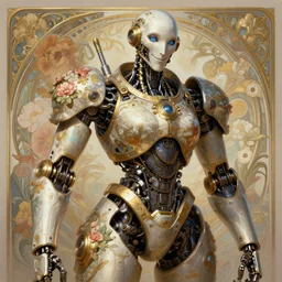 portrait of a happy, robot steampunk, floral! horizon zero dawn machine, intricate, elegant, highly detailed, ray tracing, digital painting, artstation, concept art, smooth, sharp focus, illustration, art by artgerm and greg rutkowski and alphonse mucha, 8 k