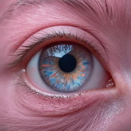 a close up of a pink animal's eye, a macro photograph by Otto Pilny, featured on zbrush central, pop surrealism, macro photography, macro lens, trypophobia