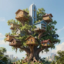 habitat 6 7 treehouses city built on the branches of yggdrasil, neofuturism architecture, digital painting, detailed, highly detailed, smooth, sharp focus, 3 d rendering, octane, unreal engine, digital, maya, award winning, trending on artstation