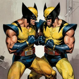 wolverine fighting bruce willis, painted by richard corben,
