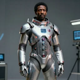 photo of fela kuti in futuristic cyberpunk spacesuit