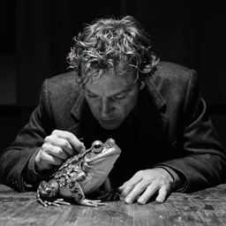 willem dafoe in a dark room eating a frog, black and white, cinematic lighting, film still from the movie The lighthouse 2019