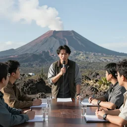 A volcanic personality holding a meeting