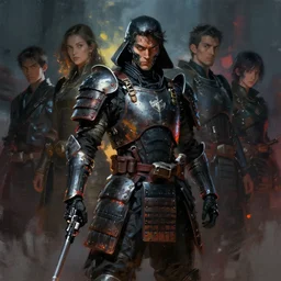 til schweiger wearing cyber samurai armor holding gun dramatic lighting art by brandon anschultz by yoji shinkawa by richard schmid by greg rutkowski by sandra chevrier by jeremy lipking cinematic dramatic brush strokes background