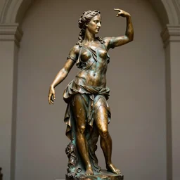 detailed photo of an old bronze patina statue of nathalie portman, full body portrait, various classical pose, photorealism, intricate detail, museum diffuse lighting