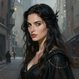 a portrait of rachel weisz as a sorceress, urban motifs, intricate, elegant, highly detailed, digital painting, trending on artstation, concept art, smooth sharp focus, illustration, art by artgerm and greg rutkowski
