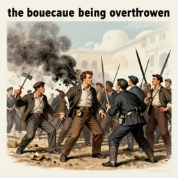 the bourgeoisie being overthrown by the proletariat in the style of 1940s propaganda