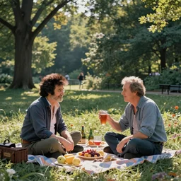 bob ross and george carlin having a picnic in central park by monet