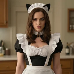Film still of female Saul Goodman wearing a cat maid suit, trending on artstation, artstationHD, artstationHQ