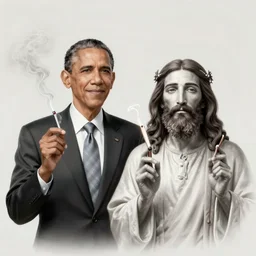 Obama and Jesus smoking out by Beeple; ultra-realistic depth shading; 4K; 8K
