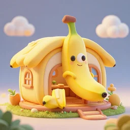 a cartoon banana cabin like, 3 d render, soft colour, macarone color,, cinematic light, sci fi, global illumination, matte painting, high detailed, unreal engine, octane render, 4 k, hd, high quality