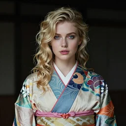 stunning, breathtaking, awe - inspiring award - winning concept art portrait of an attractive young white woman with wavy blonde hair, wearing a colorful yukata, extremely moody lighting, intricate, 8 k