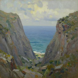 realm between the mountains and the sea, oil painting