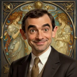 a young mr bean looking very happy, photography of kurzgesagt, deep focus, d & d, fantasy, intricate, elegant, highly detailed, digital painting, artstation, concept art, matte, sharp focus, illustration, hearthstone, art by artgerm and greg rutkowski and alphonse mucha
