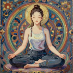 anime rooney mara meditating, intricate oil painting by greg rutkowski, trending on artstation