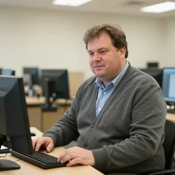 a heavy set university professor teaching computer science